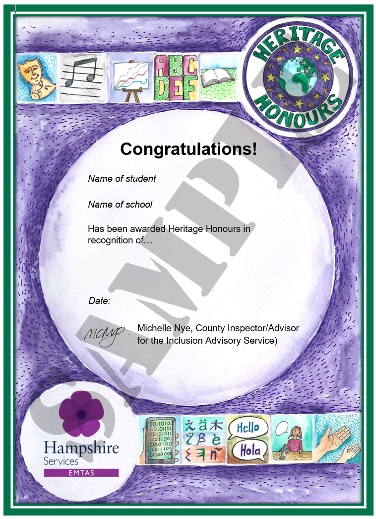 Heritage Honours sample certificate